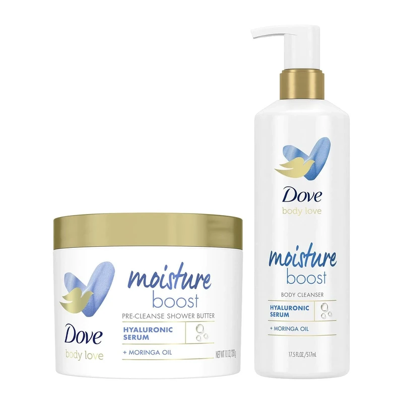 Dove Body Love Moisture Duo with Hyaluronic Acid Cleanser & Moringa Shower Butter, Daily Skincare Routine to Hydrate, Smooth, and Revitalise Skin for a Healthy-Looking Glow