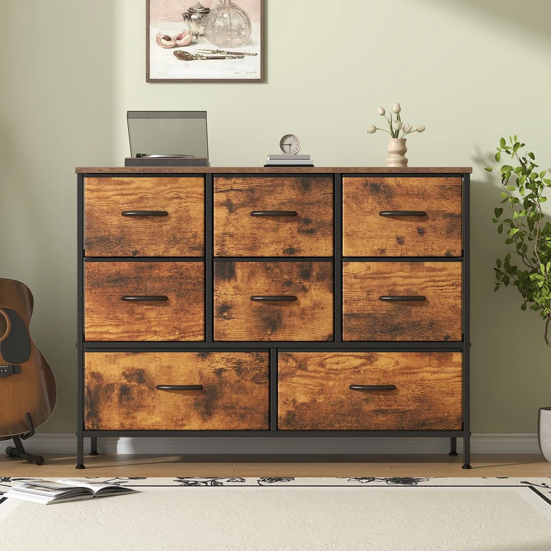 Feonase Chest of Drawers,Bedroom Dresser with 8 Fabric Drawers, Metal Frame & MDF Wood Top, Adjustable Feet, Storage Organizer Unit for Bedroom, Closet, Living Room, Office Hallway, Rustic Brown