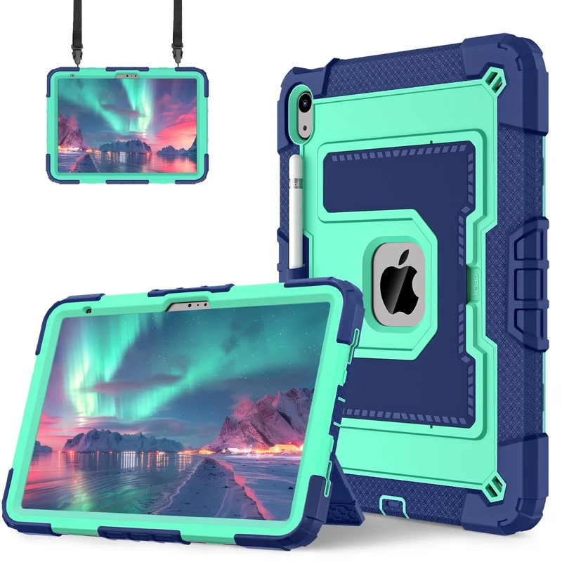 ATOOZ for iPad A16 11th Generation Case 11 Inch 2025,for iPad 10th Generation Tablet Case 10.9 Inch 2022 with Shoulder Strap & Pencil Holder,Heavy Duty Shockproof Rugged Protective Cover (Mint Green)