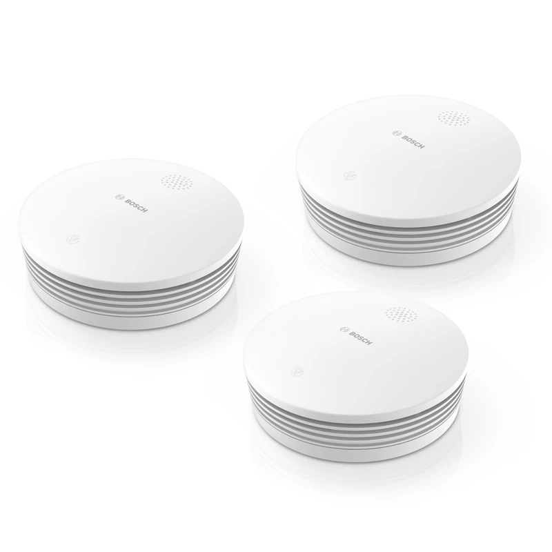 Bosch Smart Home connected smoke detector II, fire alarm with app function and replaceable battery, compatible with Apple HomeKit, set of 3