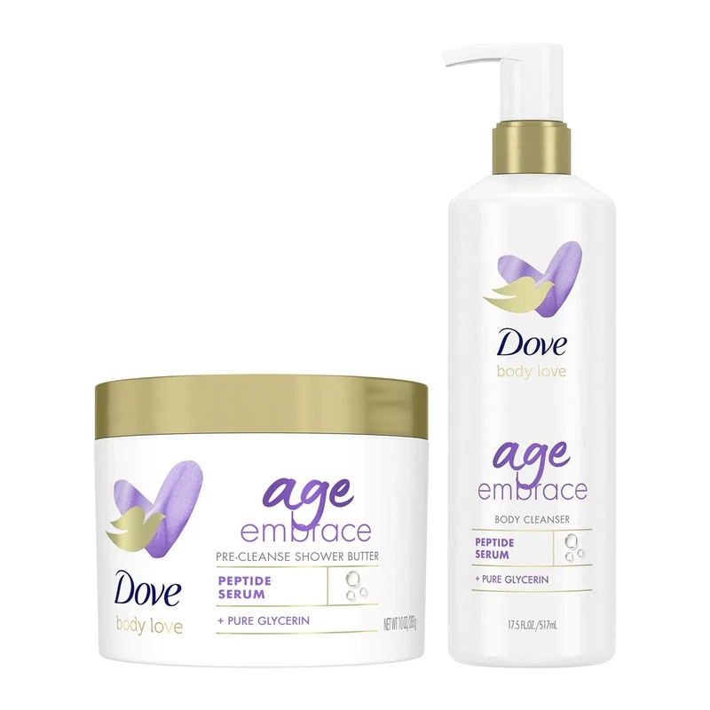 Dove Body Love Age Embrace Skincare Duo with Peptide Cleanser & Shower Butter, Daily Skincare Routine to Revitalise, Smooth & Strengthen Skin for a Youthful-Looking Appearance