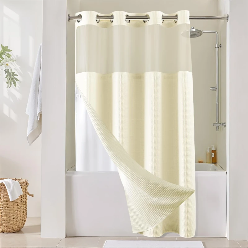 River Dream Cotton Blend Fabric Shower Curtain Set with Liner, Cream, 54x80