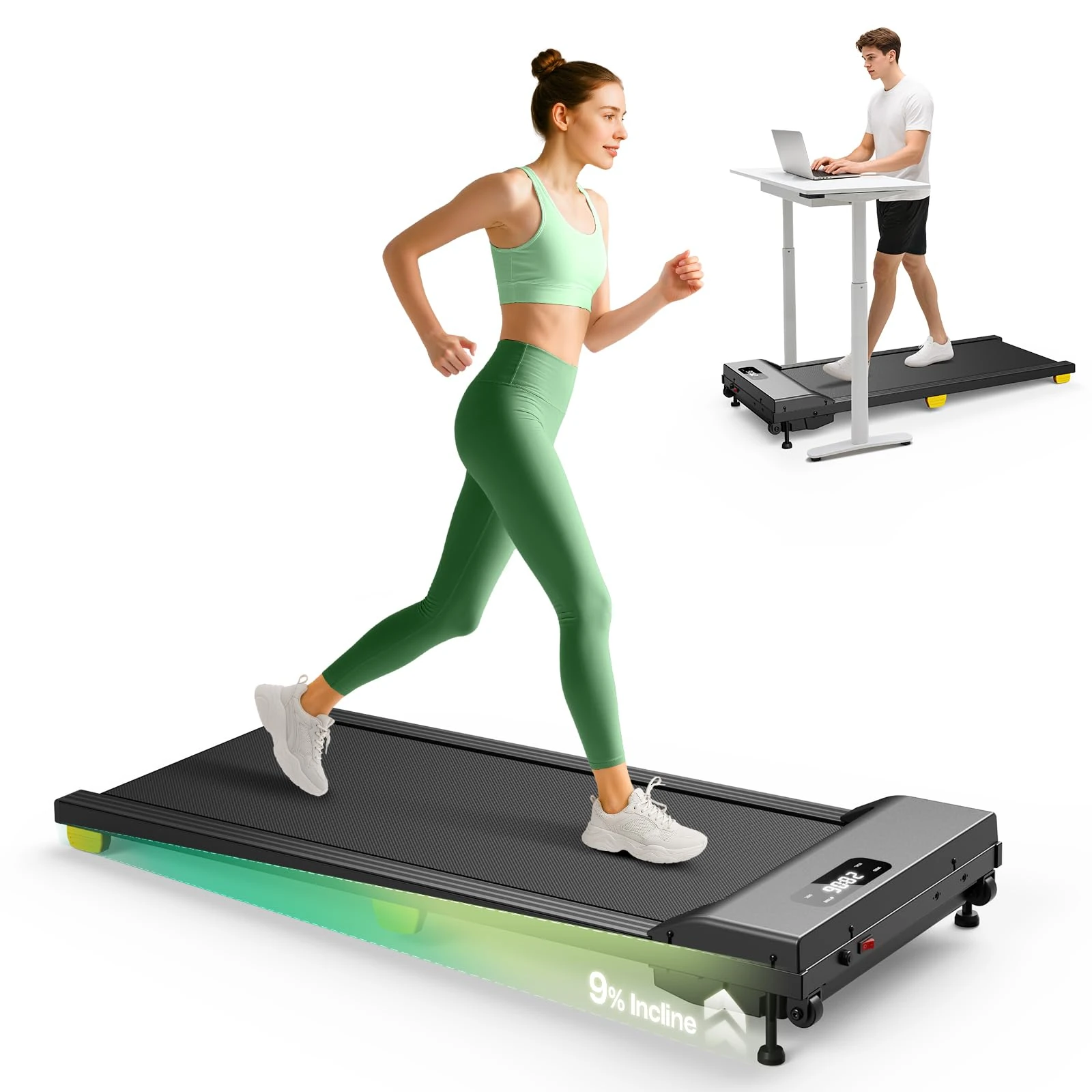 UREVO Compact Under Desk Treadmill with 2.5HP Quiet Motor, Slim Walking Pad with 6-point Shock Absorption, 38x90cm Running Area designed for Home/Office