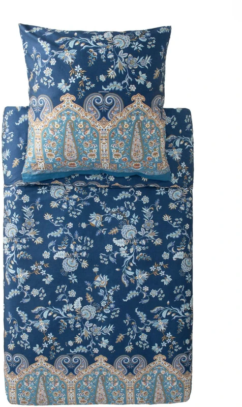 Bassetti Indian Roses 9333273 Bed Linen + 1 Pillowcase 100% Cotton Satin in Blue B1 Dimensions 155 x 220 cm + 1 K 80 x 80 cm - Image 1