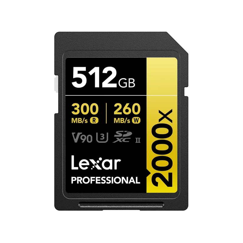 Lexar Professional 2000x SD Card 512GB, SDXC UHS-II Memory Card, Up to 300MB/s Read, 260MB/s Write, Class 10, U3, V90 SDXC Card for DSLR, Full-HD Cinema-Quality 8K Video Cameras