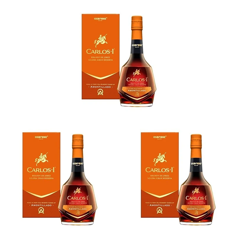 CARLOS I Amontillado Brandy de Jerez Solera Gran Reserva | Made with Grape and Aged in Centuries-Old Casks Hand-Selected from La Honda Amontillado Solera. 40.3% Alcohol Volume - Bottle Size 70cl