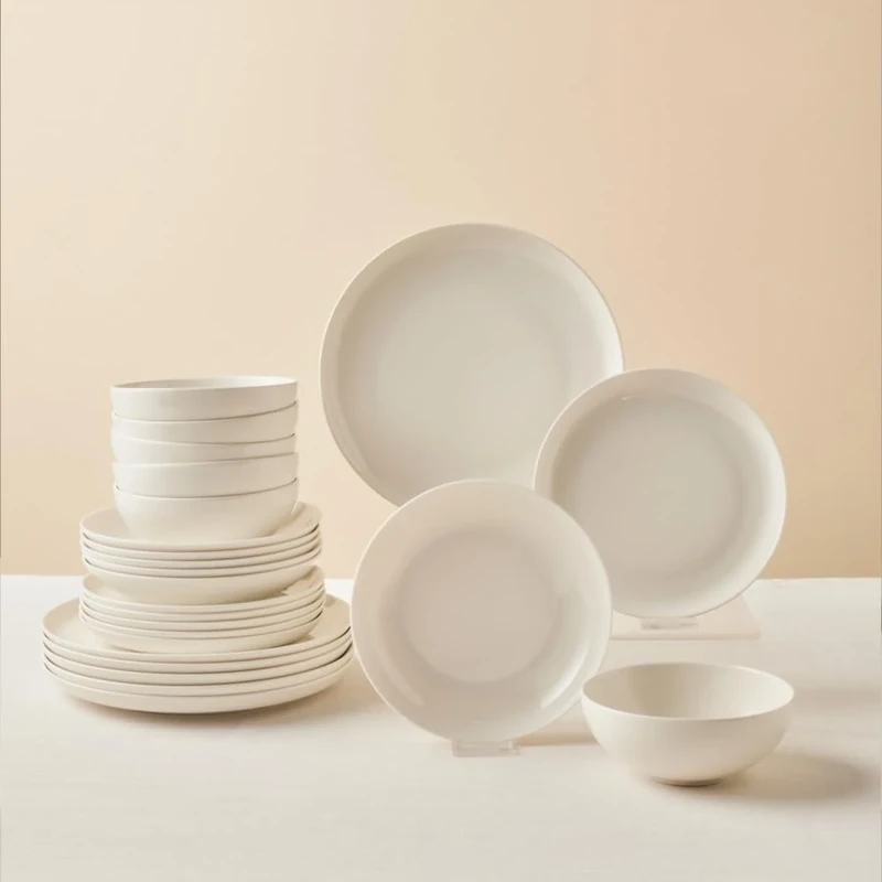 Karaca Streamline Remi 24-Piece Bone China Dinner Set for 6 – Elegant White Tableware