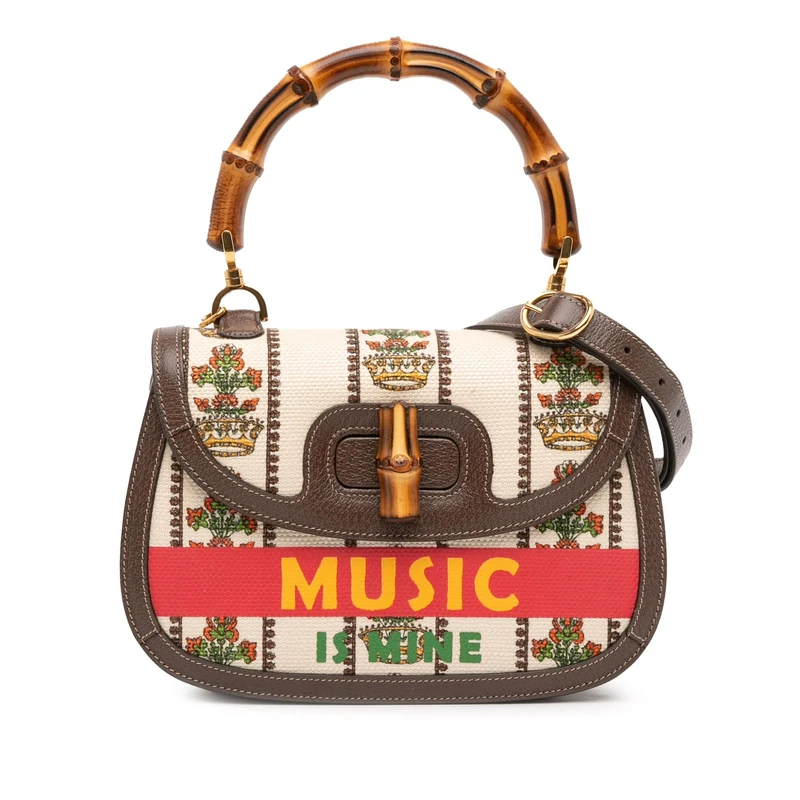Gucci Pre-Loved 100th Anniversary Medium Canvas 1947 Bamboo Top Handle Bag