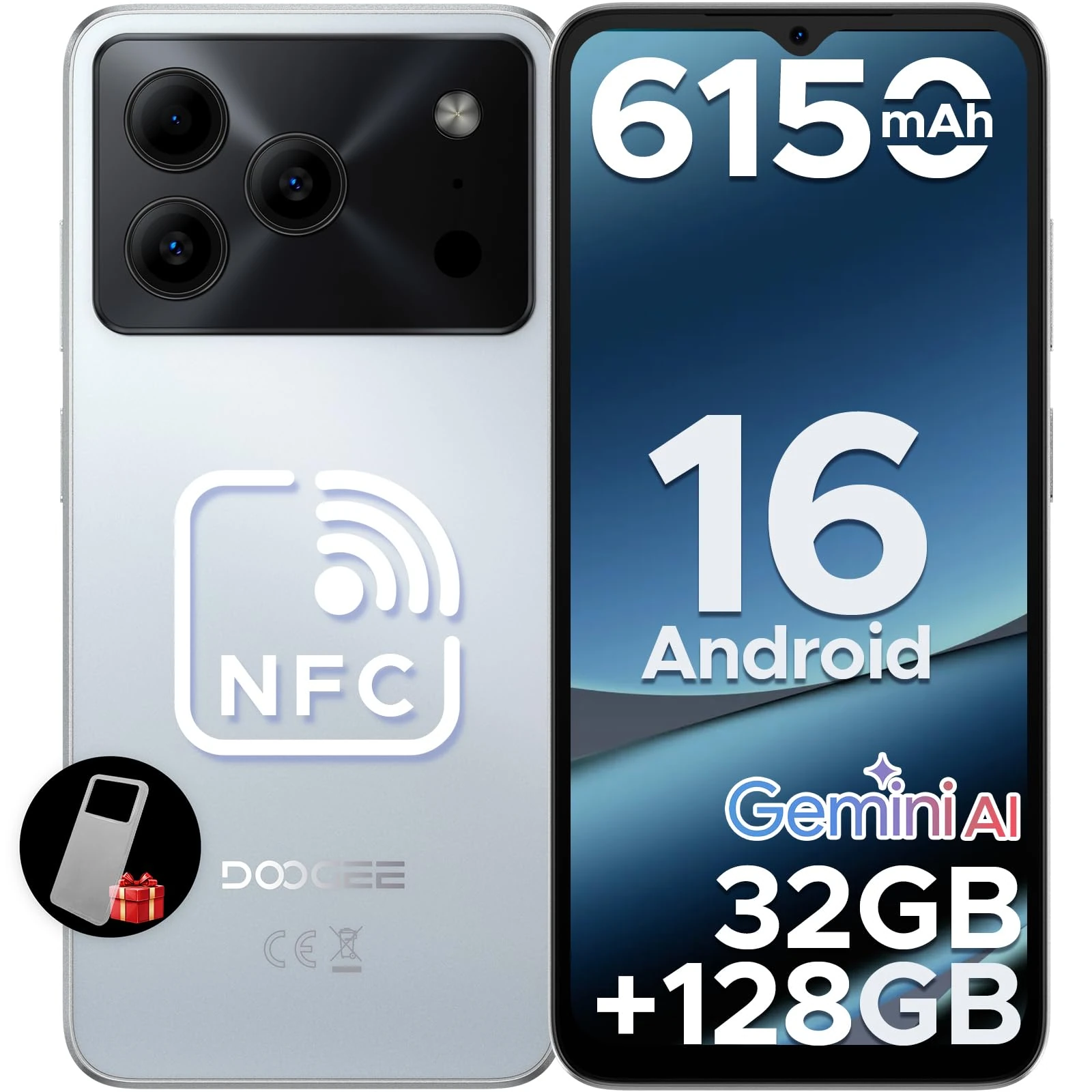 DOOGEE NOTE 56 PRO Mobile Phones, Newest Android 16 With Gemimi AI, 32GB+128GB/2TB, 6150mAh& 6.56" HD+90Hz Display, Dual SIM Unlocked Mobile Phone, 8.45mm Ultra-Slim, Face ID, 5G WiFi, GPS,NFC-White