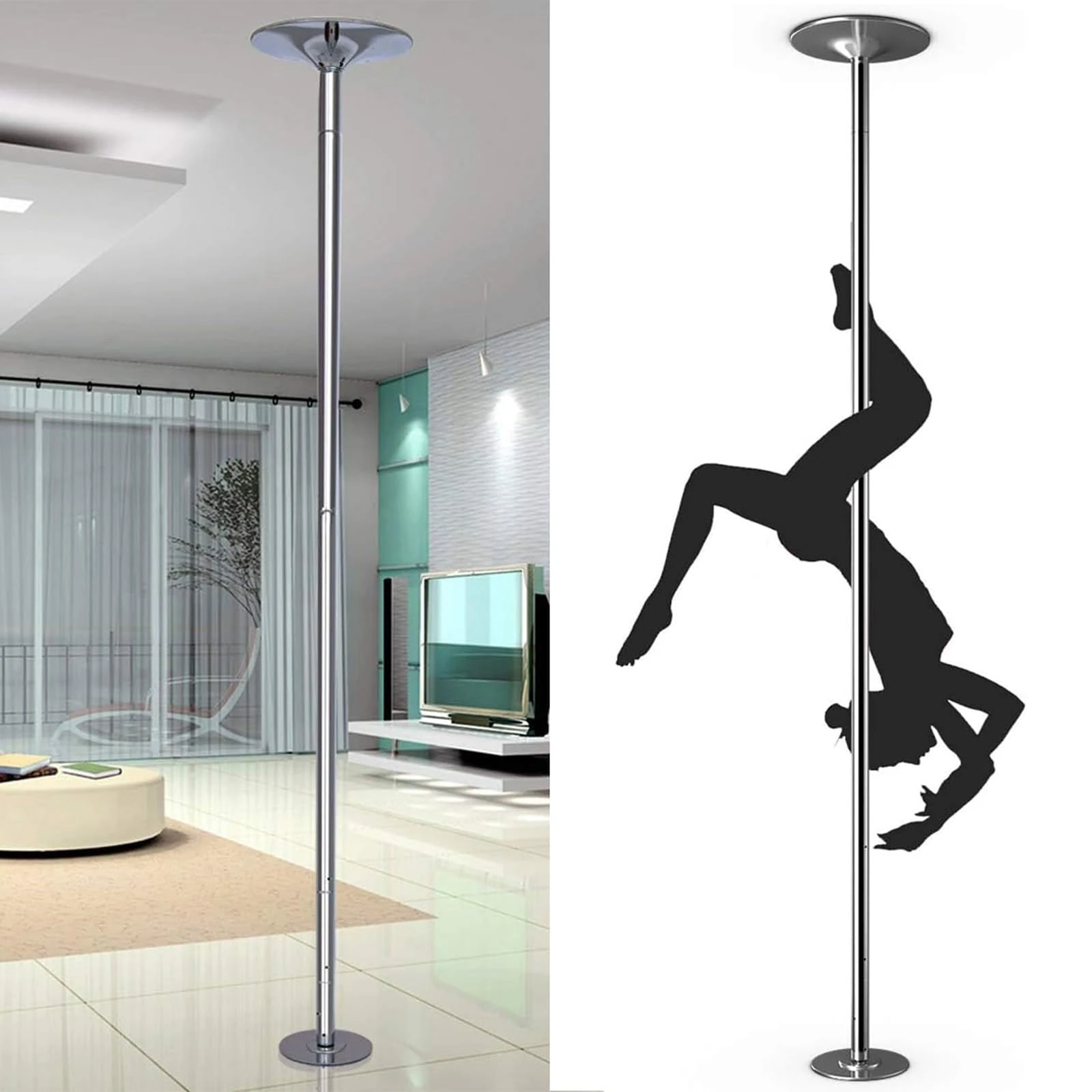 Professional Stripper Pole,Portable & Removable Stripper Fitness Pole, No Screw Spinning And Static Dancing Pole, Adjustable Height,For Exercise Club Party Pub