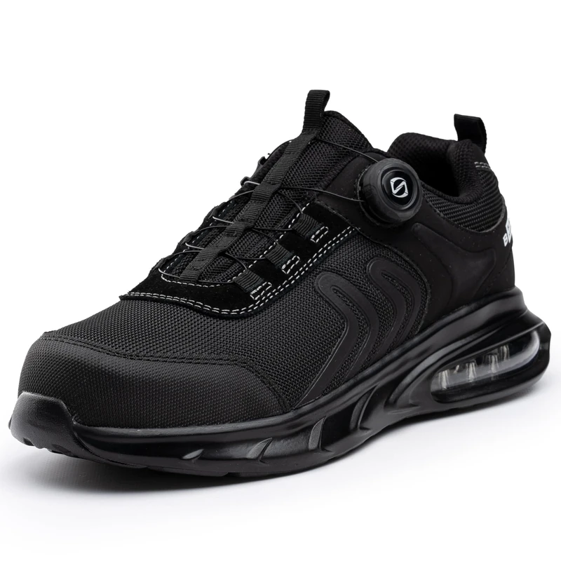 Black Hammer Vortex Men's Work Trainers: Lightweight S1P Steel Toe Safety Shoes – Quick-Release Twist Lace, Water Resistant, Air Bubble Comfort Sole (9 UK) Black