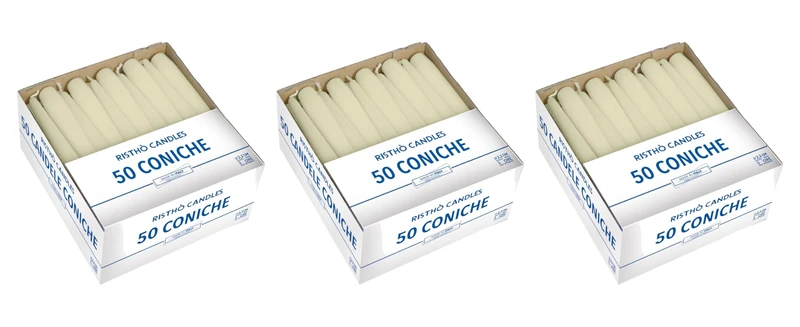 3 Packs of 50 Taper Candles Diameter 2.2 cm Height 21 cm (150 Candles) - Ivory Colour - Burn Time 5 Hours - Standard for Candelabra - Cereria Di Giorgio