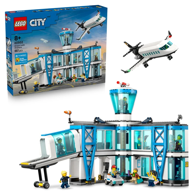 LEGO City Airport with Airplane Toy - Miniature Model Kit w/Terminal, Plane, Tug Car, Bridge, 9 Minifigures & Accessories - Birthday Gift Idea for 8+ Year Old Boys - 60502