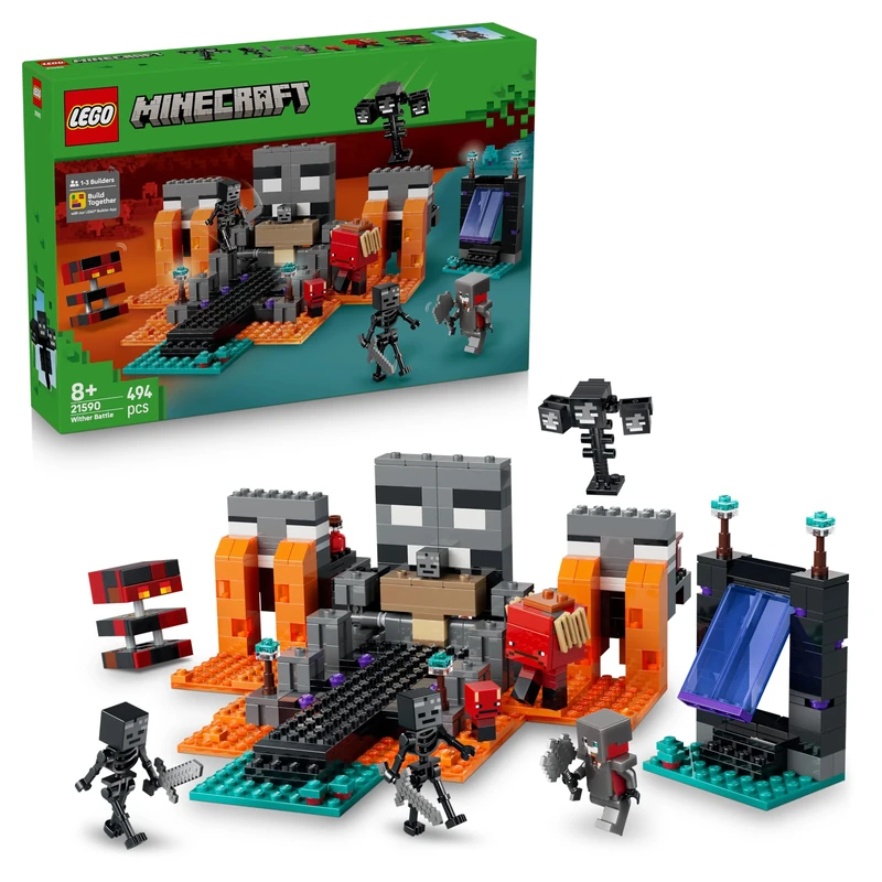 LEGO Minecraft Wither Battle - Interactive Toy with Crimson Warrior, Strider, Magma Cube & 2 Wither Skeleton Mob Figures - Gamer Gift for 8+ Year Old Boys & Girls - 21590