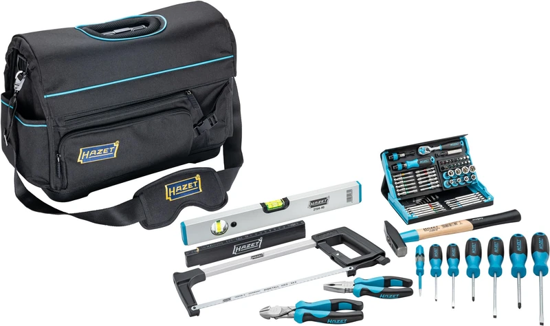 HAZET Universal Tool Bag 191T-6/73 Large 73 Pieces with Saw, Spirit Level, Screwdrivers, Pliers, Hammer, Bit Set, Bag with Shoulder Strap