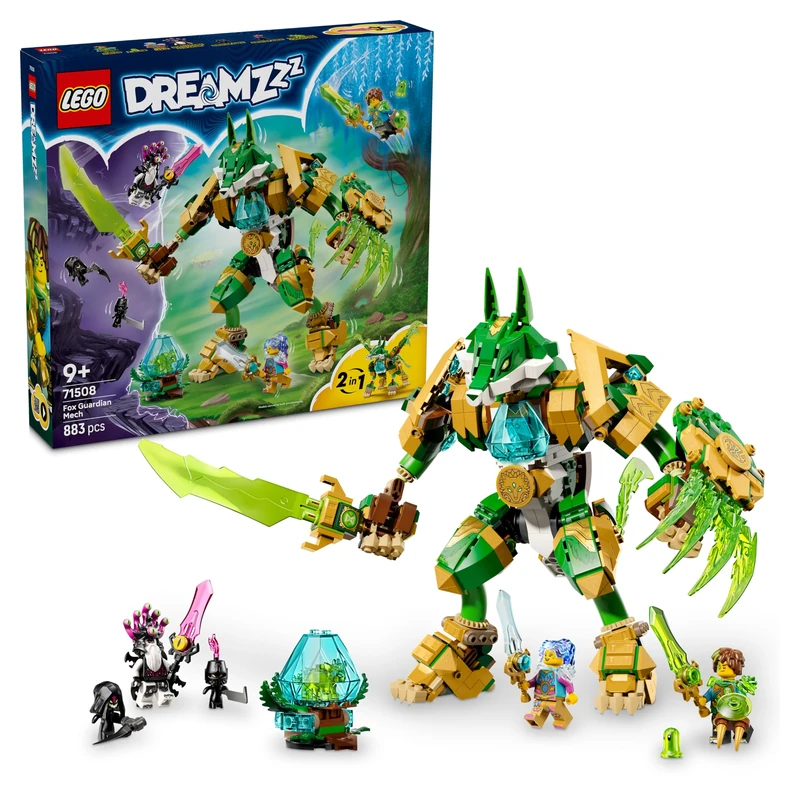 LEGO DREAMZzz 2in1 Fox Guardian Mech Toy - Action Figure Transforms into a Fox Warrior - incl. 3 Minifigures & a Collectible Green Treasure Creature - Gift for 9+ Year Old Boys - 71508