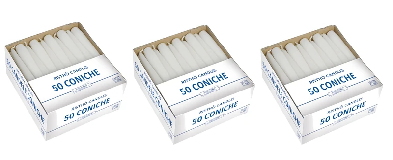 3 Packs of 50 Conical Candles Diameter 2.2 cm Height 21 cm (150 Candles) - White Colour - Burn Time 5 Hours - Standard for Candelabra - Cereria Di Giorgio - Image 1
