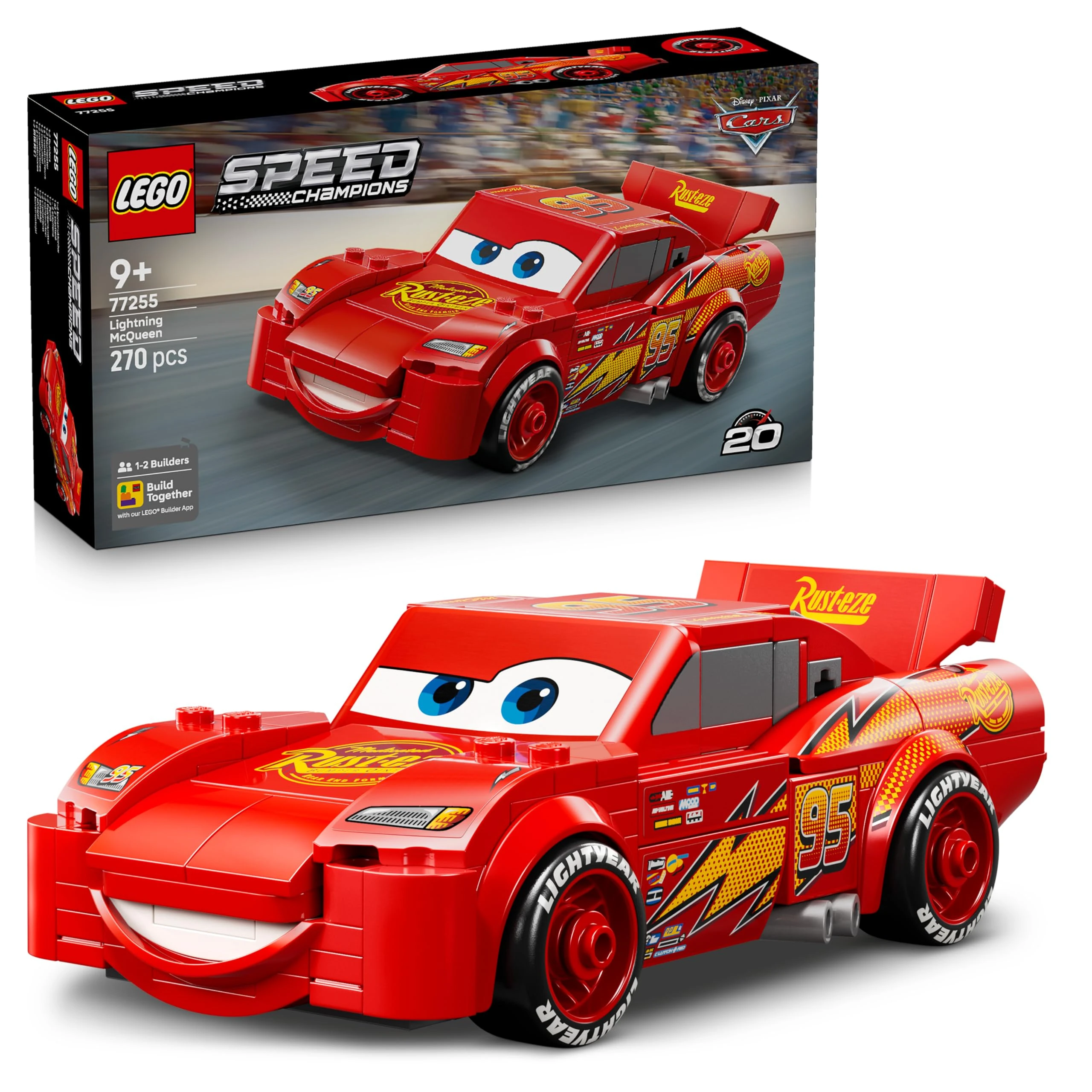 LEGO Speed Champions Lightning McQueen Race Car Toy - Collectible Model Kit w/a Detailed Undercarriage - Disney Gift for 9+ Year Old Boys, Girls & Pixar Cars Movie Fans - 77255