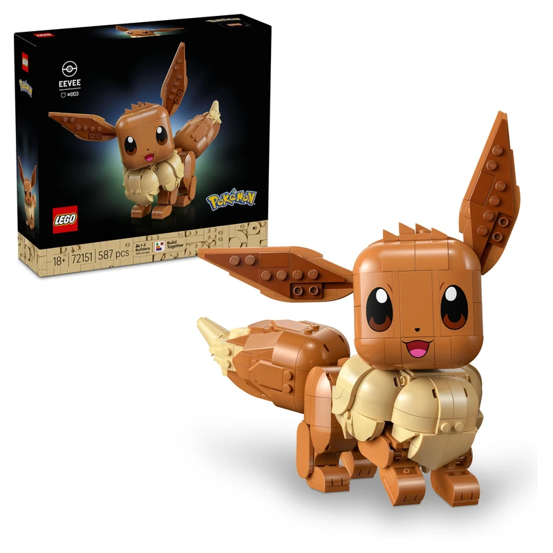 LEGO Pokémon Eevee Figure - Building Set for Adults - Anime Model Kit w/Posable Limbs, Ears & Tail - DIY Room or Desk Decor - Collectible Gaming Gift Idea - 72151