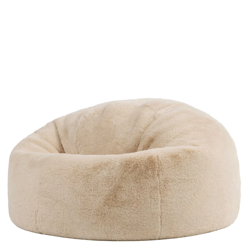 icon Kingston Faux Fur Fluffy Bean Bag, Beige, Large Adult Bean Bag Chair with Filling Included, Comfy Chair, Living Room Furniture, Bedroom Furniture