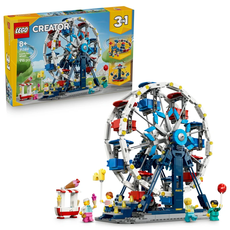 LEGO Creator 3 in 1 Iconic Ferris Wheel Toy - Theme Park Model Transforms into a UFO Ride or Carousel - DIY Kids' Room Decor - Birthday Gift for 8+ Year Old Boys & Girls - 31389