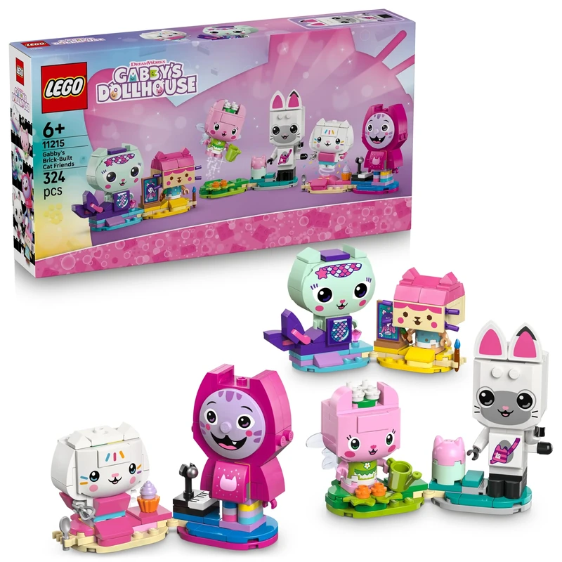 LEGO Gabby’s Dollhouse Gabby’s Brick-Built Cat Friends - Creative Toy w/ 6 Animal Figures incl. MerCat & Kitty Fairy, plus Display Stands - Gift for 6+ Year Old Girls & TV Show Fans - 11215