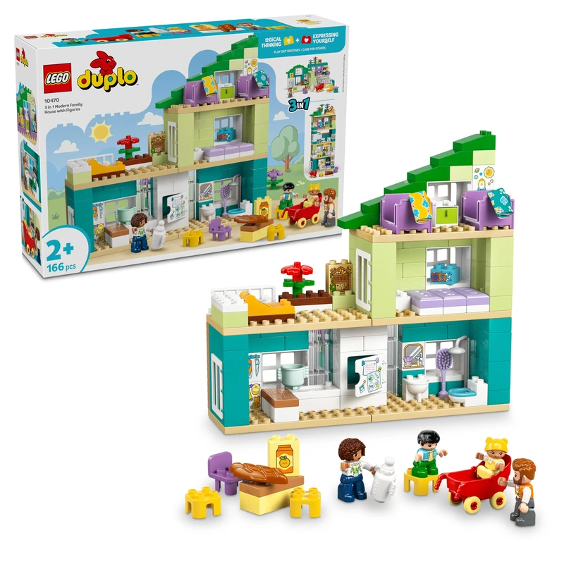 LEGO DUPLO 3 in 1 Modern Family House with Figures - Educational Motor Skills Toy for Toddlers - Interactive Montessori Set w/Doll's House Accessories - Gift for 2+ Year Old Girls & Boys - 10470