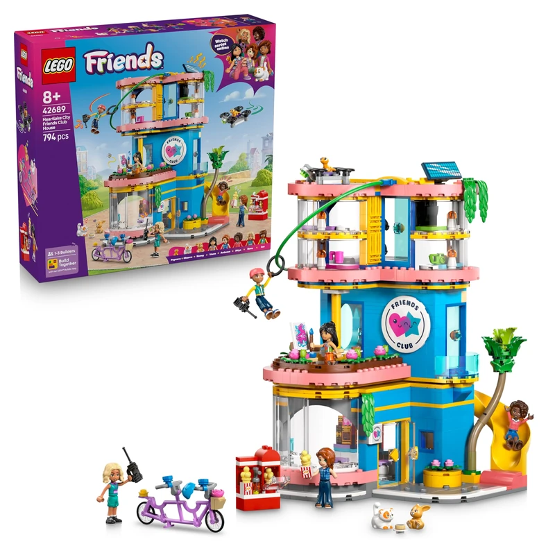 LEGO Friends Heartlake City Friends Club House Toy - Miniature Set incl. 5 Mini Dolls, 3 Pet Animal Figures incl. Toy Cat & Accessories - Birthday Gift for 8+ Year Old Girls - 42689
