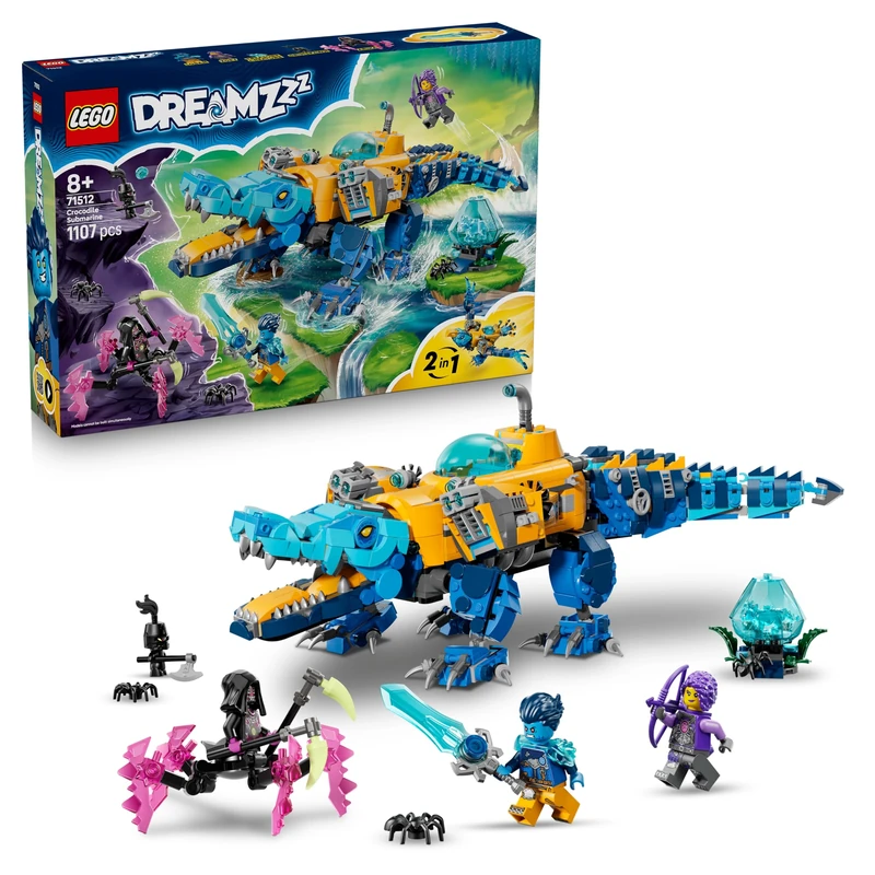 LEGO DREAMZzz 2in1 Crocodile Submarine Toy - Transforms into an Eagle Submarine - incl. 3 Minifigures, 2 Spiders & a Collectible Blue Treasure Creature - Gift for 8+ Year Old Boys - 71512