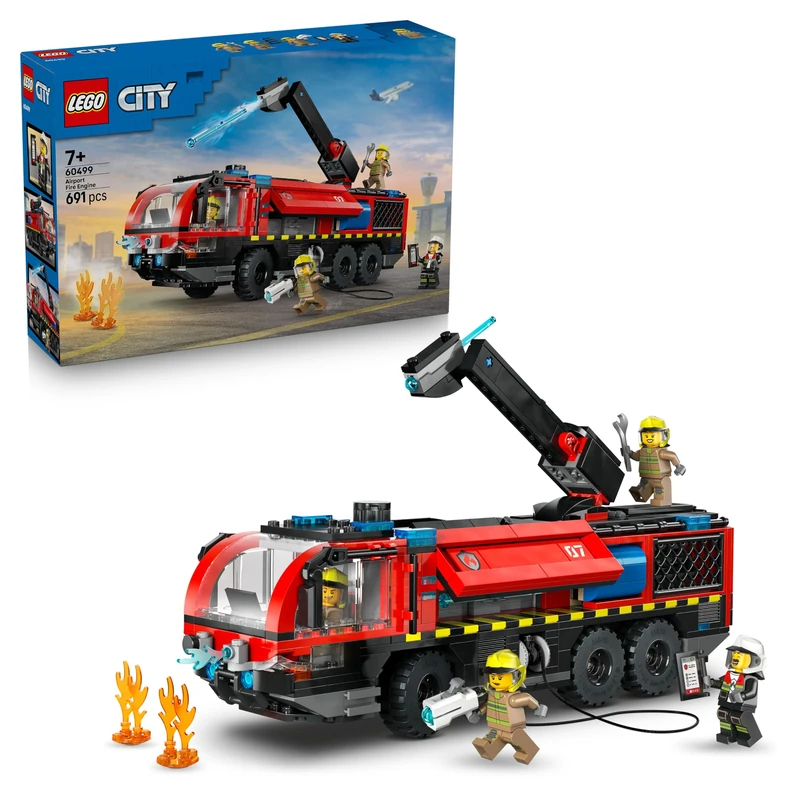 LEGO City Airport Fire Engine Truck Toy - Emergency Vehicle Model Kit w/ 4 Firefighter Minifigures - Birthday Gift Idea for 7+ Year Old Boys & Engineering Fans - 60499