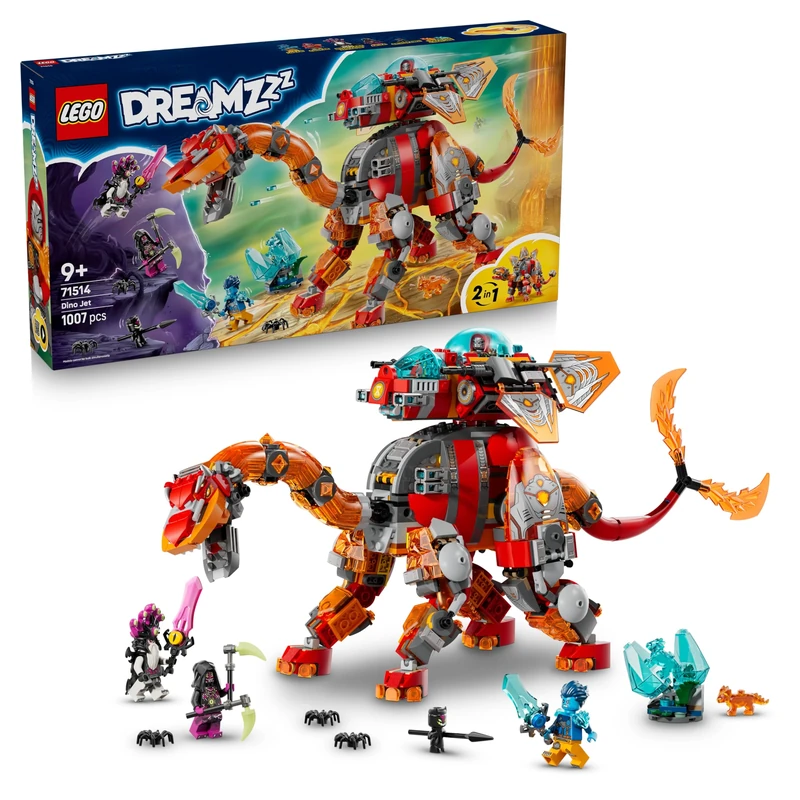 LEGO DREAMZzz 2in1 Dino Jet Toy - Dinosaur Figure Transforms into an Armoured Stegosaurus - incl. 4 Minifigures & 2 Collectible Treasure Creatures - Gift for 9+ Year Old Boys - 71514