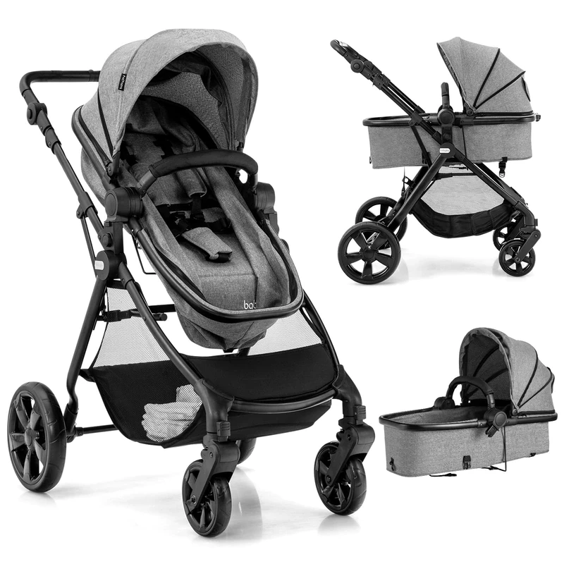 GYMAX Foldable Baby Stroller(Gray, Without footmuff: 89 x 60 x 111 cm)