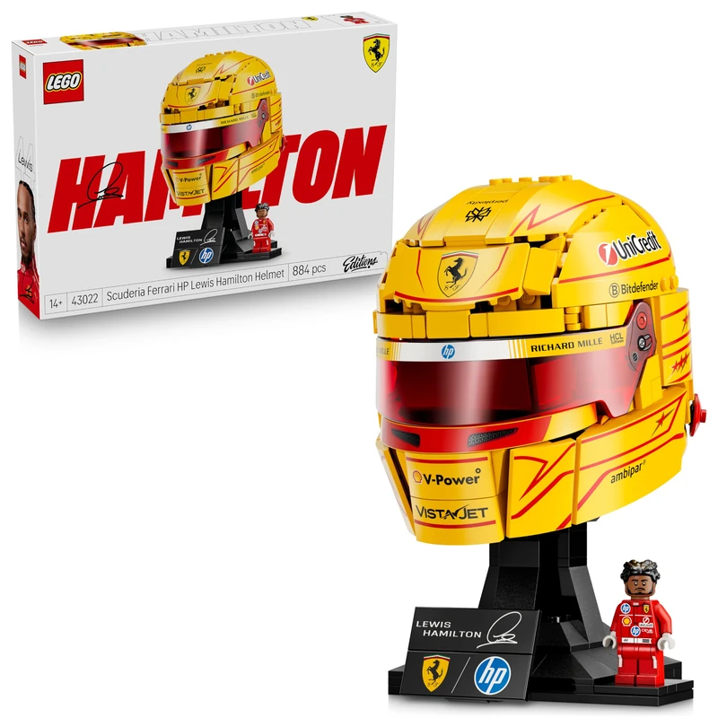 LEGO Editions Scuderia Ferrari HP Lewis Hamilton Helmet - F1 Merchandise - Display Model Kit w/Collectible Minifigure - Gift for 14+ Year Old Boys & Adult Motorsport Fans - 43022