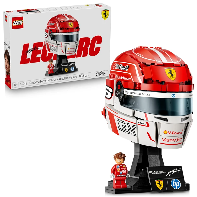 LEGO Editions Scuderia Ferrari HP Charles Leclerc Helmet - F1 Merchandise - Display Model Kit w/Collectible Minifigure - Gift for 14+ Year Old Boys & Adult Motorsport Fans - 43014