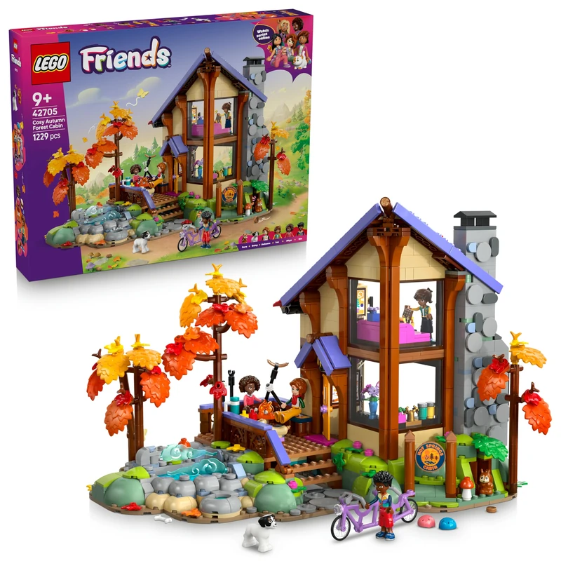 LEGO Friends Cosy Autumn Forest Cabin - Miniature House Toy w/ 4 Mini Dolls, 2 Pet Animal Figures & Accessories - Birthday Gift for 9+ Year Old Girls - 42705
