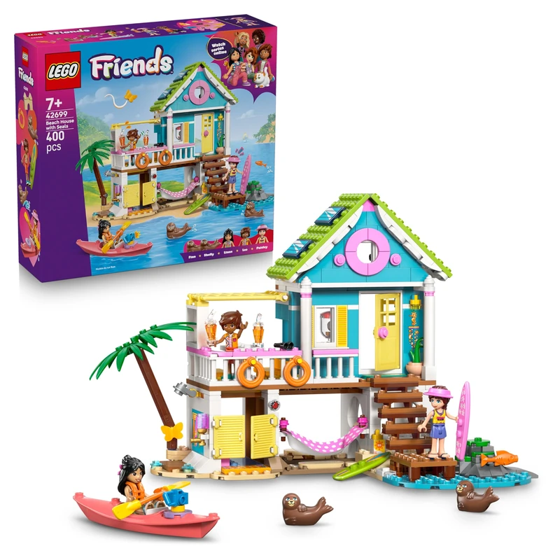 LEGO Friends Beach House with Seals - Miniature Toy Set w/ 3 Mini Dolls, 2 Sea Animal Figures and Accessories incl. Surfboard & Kayak - Birthday Gift for 7+ Year Old Girls - 42699