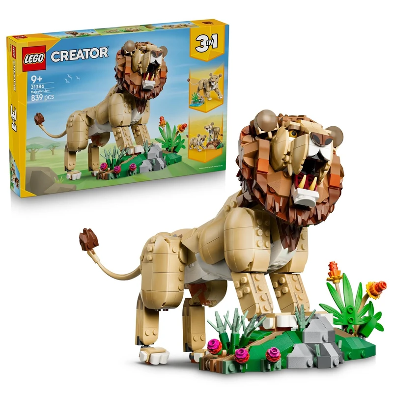 LEGO Creator 3 in 1 Wild Animals: Majestic Lion Toy - Animal Figure Transforms into a Lioness or 2 Cubs - DIY Kids' Room Decor - Birthday Gift for 9+ Year Old Girls & Boys - 31386
