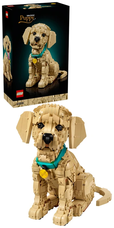 LEGO Icons Golden Retriever Puppy - Building Set for Adults - 3D Animal Figure Display Model w/Collar & Medallion - DIY Shelf or Desk Decor - Arts & Crafts Gift Idea - 11384