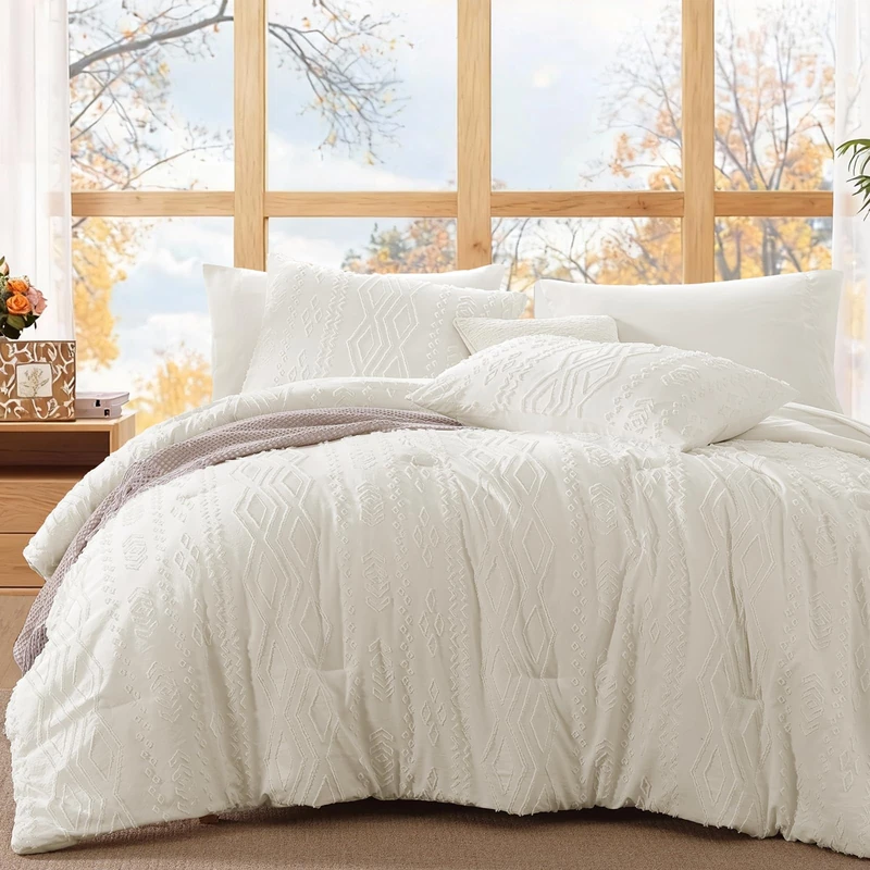 Queen Size Comforter Set- 7 Pieces Tufted Bed in a Bag Queen Bedding Sets