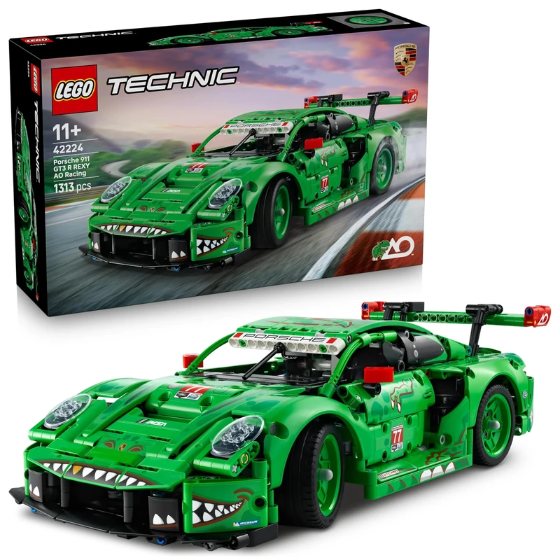 LEGO Technic Porsche 911 GT3 R REXY AO Racing Car Toy - Model Kit w/ 6-Cylinder Engine, Rear-Wheel Drive and Dinosaur Design - Gift for 11+ Year Old Boys & Motorsport Fans - 42224