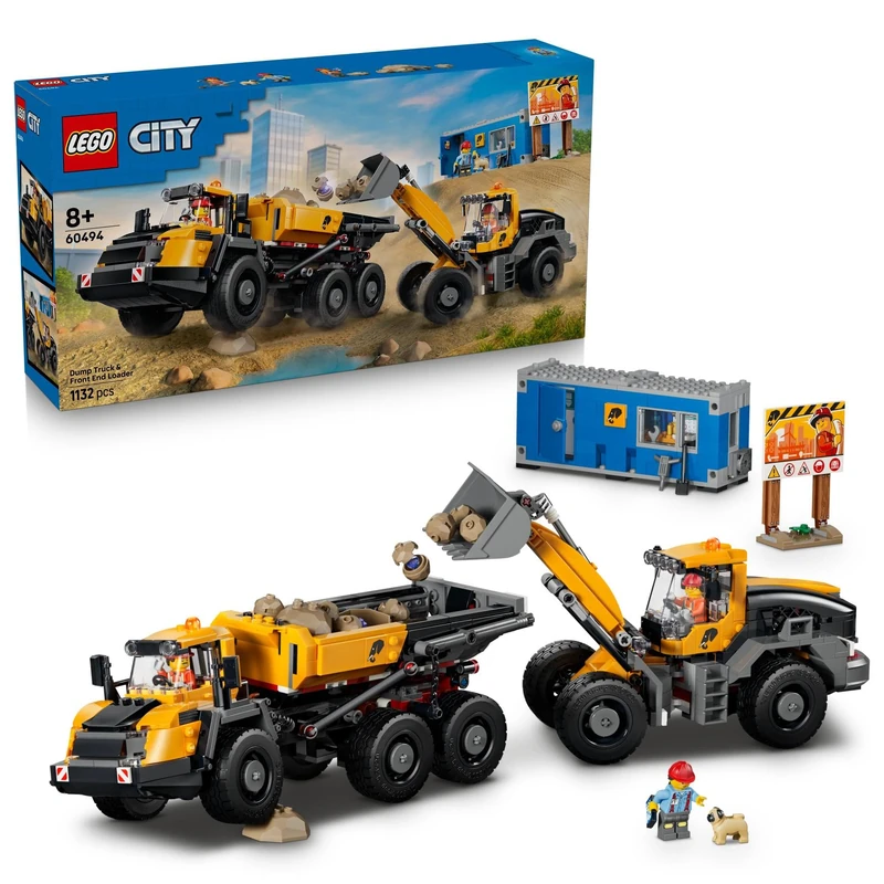 LEGO City Dump Truck & Front End Loader Toys - Construction Site Vehicles w/Working Functions & 3 Minifigures - STEM Birthday Gift for 8+ Year Old Boys - 60494