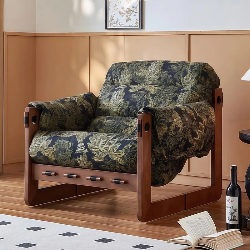 Mid Century Fabric Accent Chair - Cozy Armchair with Wood Legs