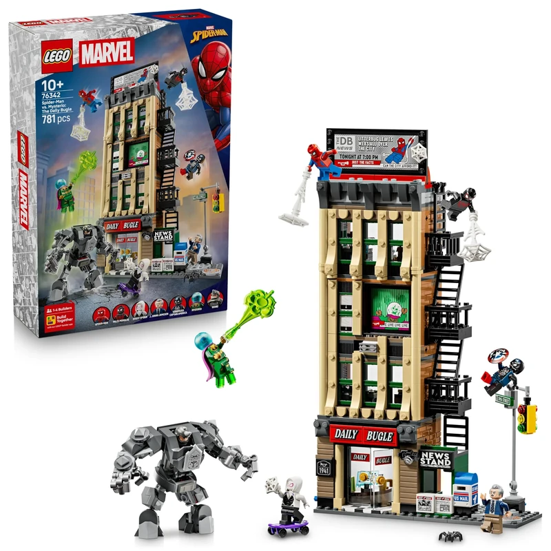 LEGO | Marvel Spider-Man vs. Mysterio: The Daily Bugle Building - Superhero Toy w/a Mech Action Figure & 7 Minifigures - Birthday Gift for 10+ Year Old Boys & Movie Fans - 76342