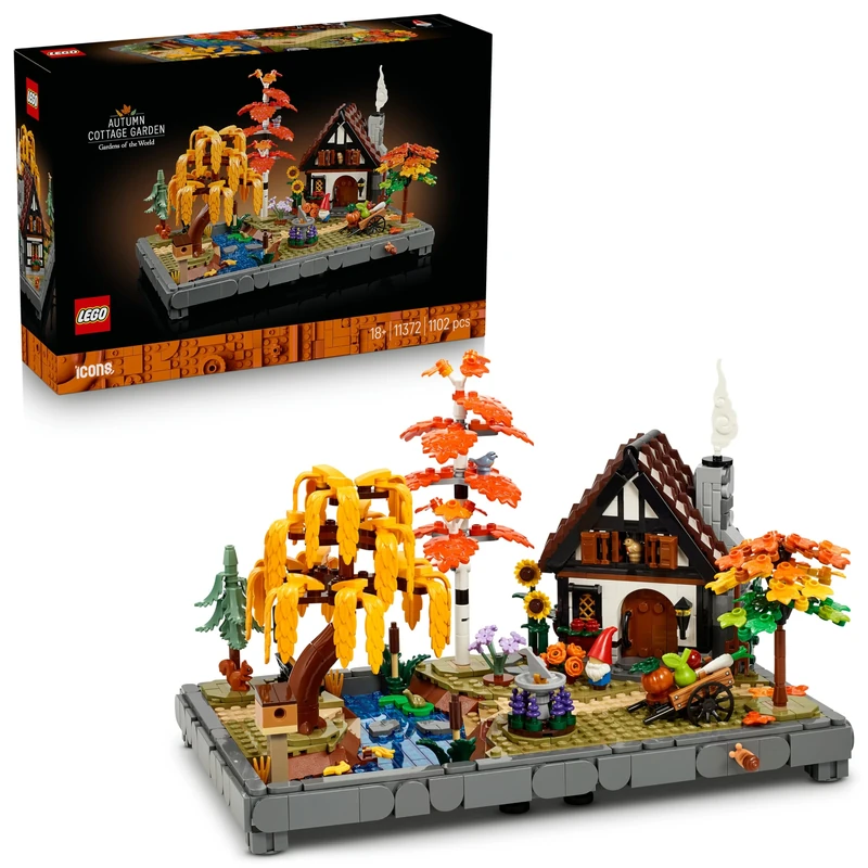 LEGO Icons Autumn Cottage Garden - Miniature Building Set for Adults - Display Model Kit w/a House, 4 Trees, Animal Figures & Flowers - DIY Room Decor - Gift Idea - 11372