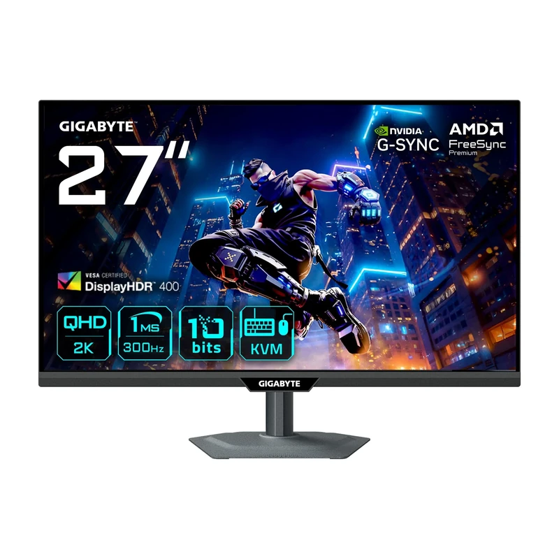 Gigabyte M27Q3 2K QHD Gaming Monitor - 27 Inch, 300Hz, 1ms GtG, FreeSync Premium, G-SYNC Compatible, KVM, SuperSpeed IPS, DisplayHDR 400, HDMI 2.1,