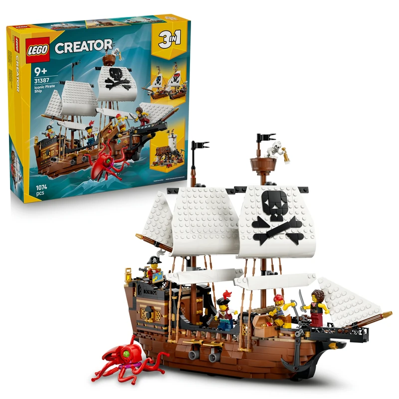 LEGO Creator 3 in 1 Iconic Pirate Ship Toy - Model Kit Transforms into a Castle or 2 Twin Boats - Kids' Room Decor Idea - Birthday Gift for 9+ Year Old Boys & Girls - 31387