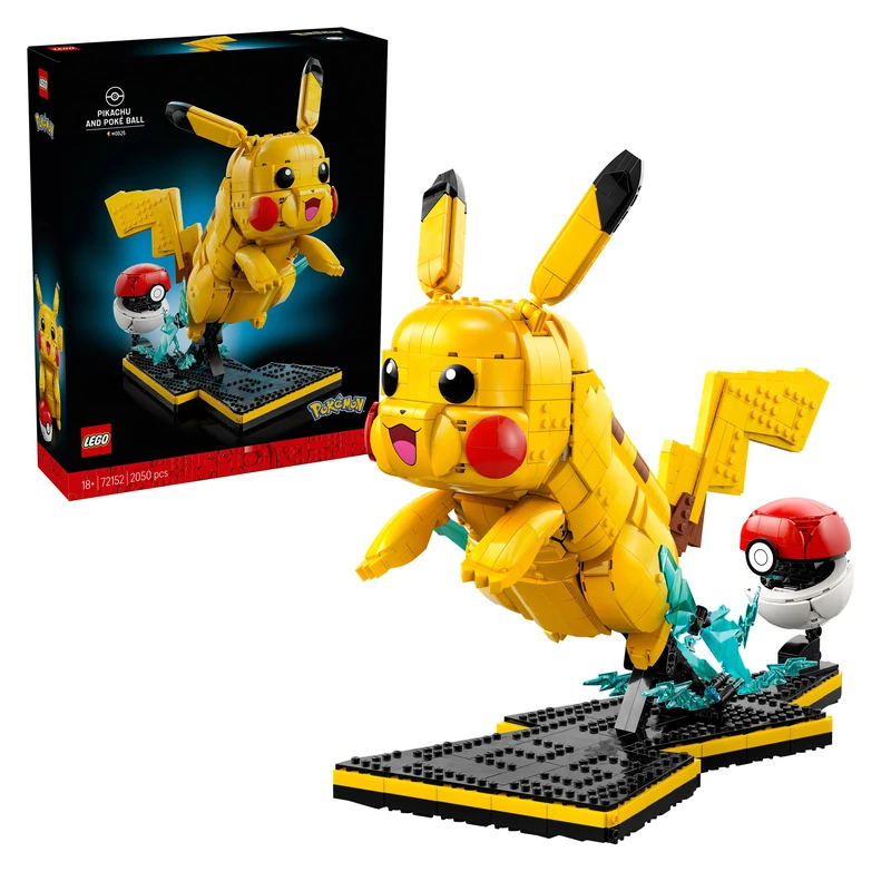 LEGO Pokémon Pikachu and Poké Ball - Building Set for Adults - Model Kit w/Posable Anime Figure & Dynamic Display Stand - DIY Room or Desk Decor - Collectible Gaming Gift Idea - 72152