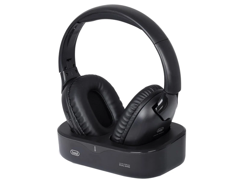 Trevi FRS 1490 RW Wireless Headphone with Charging Base, RF Audio 2.4 GHz up to 20 m, Optical Input and 3.5 mm Jack, Compatible with Smartphone, Built-in Microphone, Automatic Shut-off