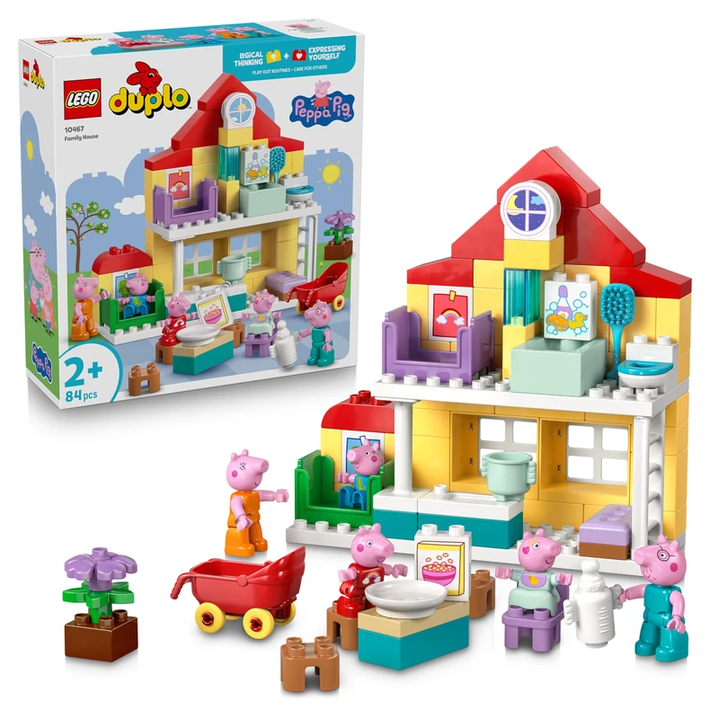 LEGO DUPLO Peppa Pig Family House - Educational Motor Skills Toy for Toddlers - Montessori Set w/ 5 Figures & Doll's House Accessories - Gift for 2+ Year Old Girls & Boys - 10467
