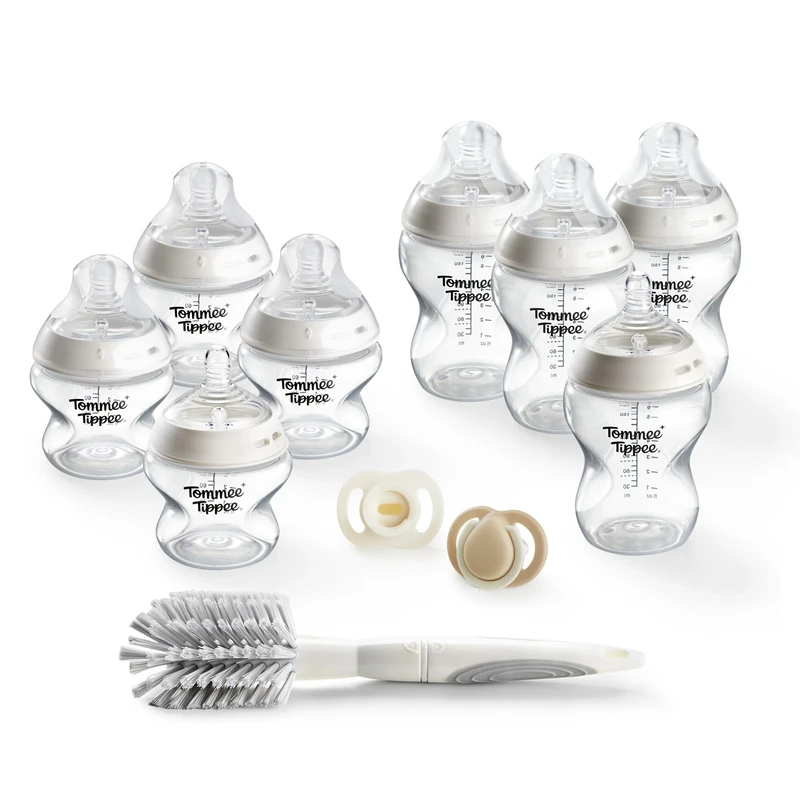 Tommee Tippee Natural Start Bottle & Soother Starter Set, 150ml & 260ml Natural Start Self-Sterilising Bottles, with Extra Slow & Slow-Flow Teats, and Ultralight StayPut & Newborn Soothers Included